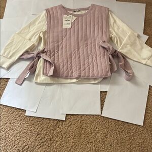 Zara Pink and Cream Quilted Blouse